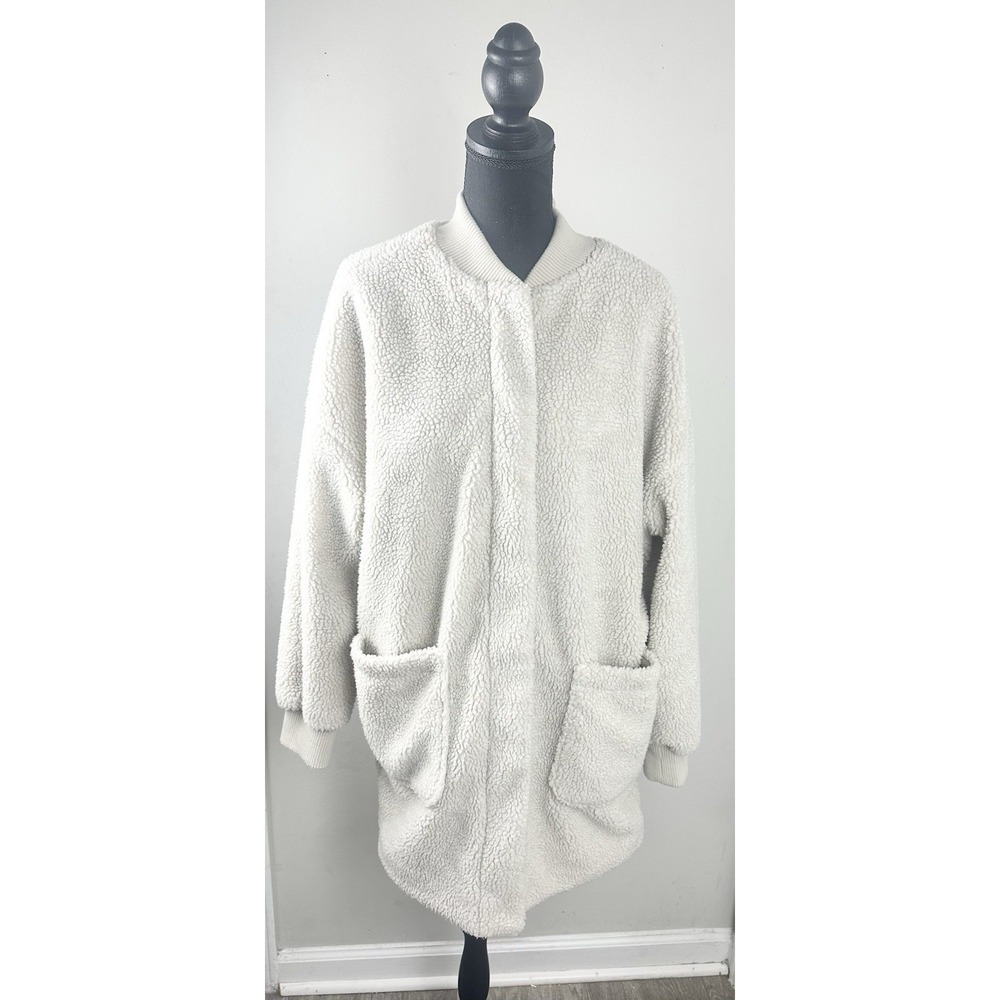 Eddie Bauer Lynden Fleece Parka-Women M-Beige Sherpa Zip Closure Jacket